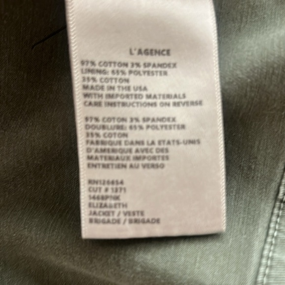 L'Agence Elizabeth Army Green Military Utility Jacket NWOT - Picture 6 of 6